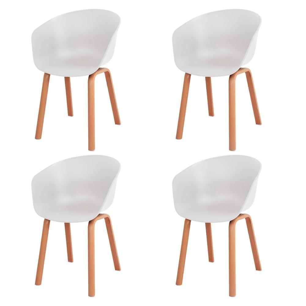 Kit 4 Cadeiras Toledo Anm8095f Anima Office Assento Em Polipropileno Branco Base Aço Simulando Madeira - 1