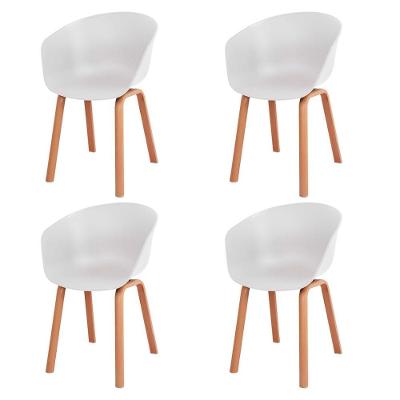 Kit 4 Cadeiras Toledo Anm8095f Anima Office Assento Em Polipropileno Branco Base Aço Simulando Madeira