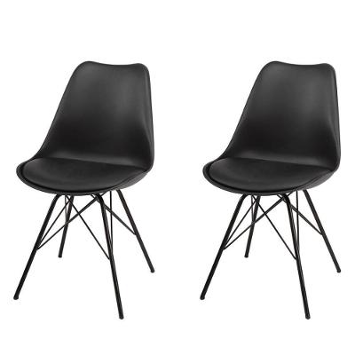 Kit 4 Cadeiras Eames Saarinen Joly Anm6065f Anima Office Polipropileno Assento Estofado Pu Preto Base Ferro Preto