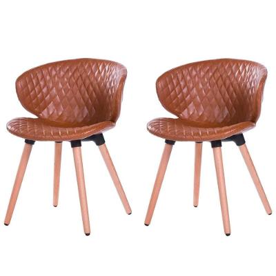 Kit 2 Cadeiras Anm6717f Anima Office Com Costura Matelassê Assento Estofado Pu Caramelo Base Madeira Fixa