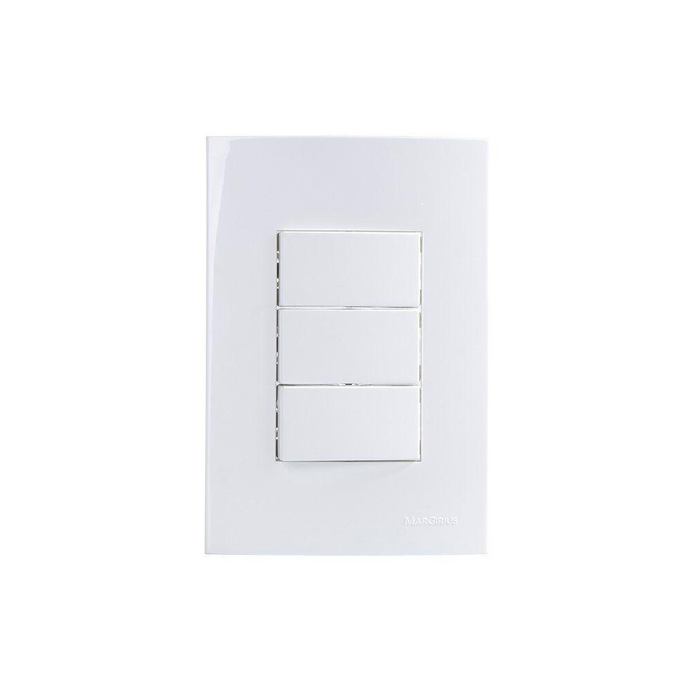 Interruptor Simples Duplo E Interruptor Paralelo Margirius Sleek 10a Com Placa 4x2 Branco - 1