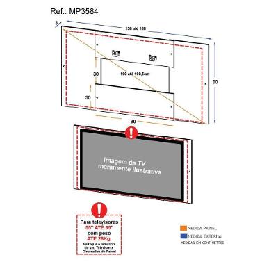 Painel com Suporte Tv 65" 2 em 1 Malta Branco e madeirado