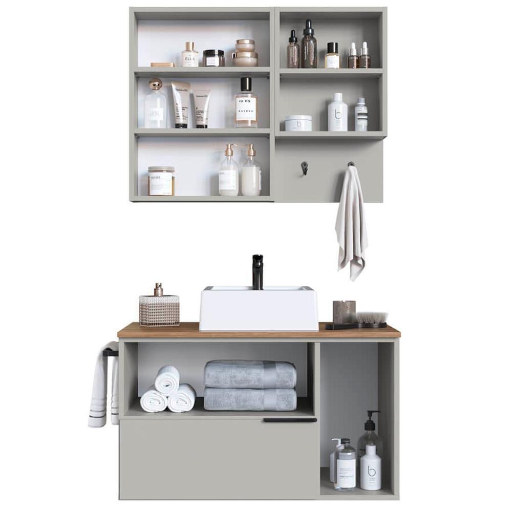 Conjunto Gabinete Com Cuba E Espelheira 80cm Mel Arenas Proddy Mel - 7