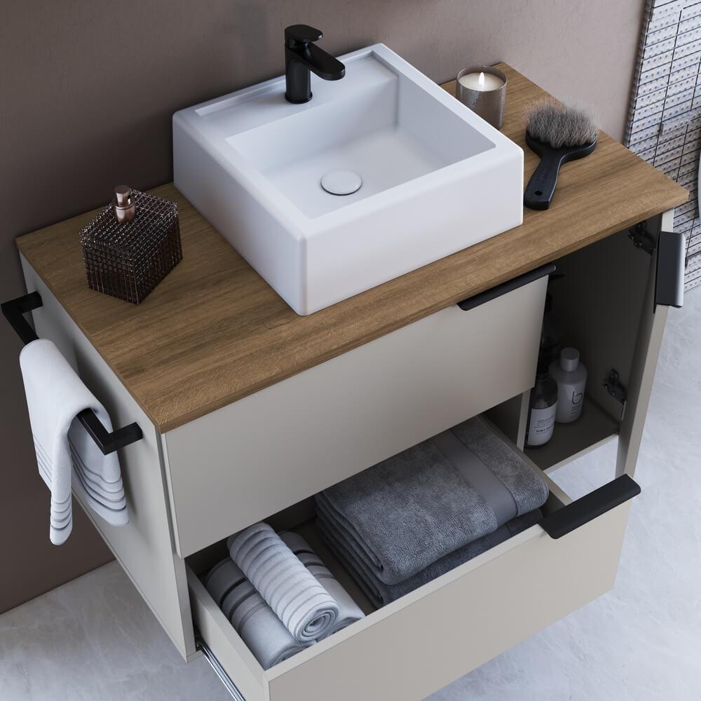 Conjunto Gabinete Com Cuba E Espelheira 80cm Mel Arenas Proddy Mel - 8