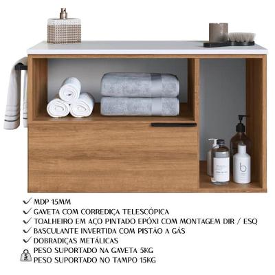 Gabinete Para Banheiro 02 Portas 01 Gaveta 80cm Mel Branco Proddy Mel
