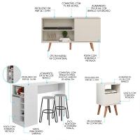 Kit Sala Integrada Rack Mesa Lateral Bancada Menu Móveis Branco - 3