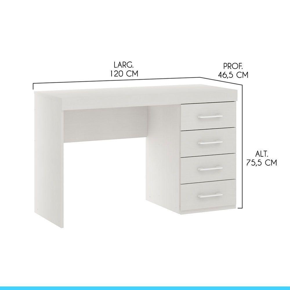 Escrivaninha Com 4 Gavetas 120x75cm Mdp Branco Menu Móveis Branco - 3
