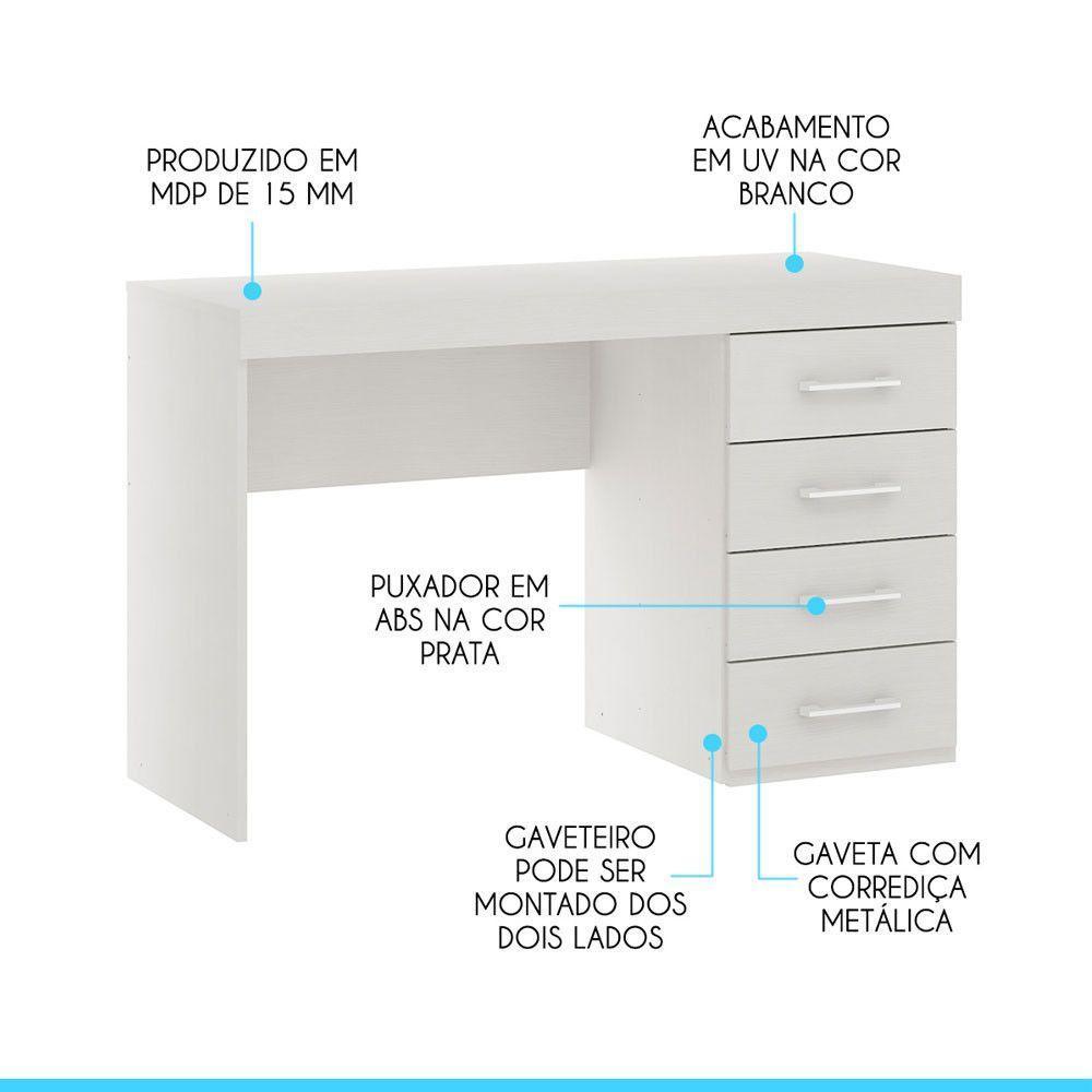Escrivaninha Com 4 Gavetas 120x75cm Mdp Branco Menu Móveis Branco - 4