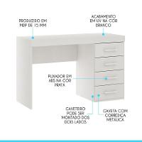 Escrivaninha Com 4 Gavetas 120x75cm Mdp Branco Menu Móveis Branco - 4