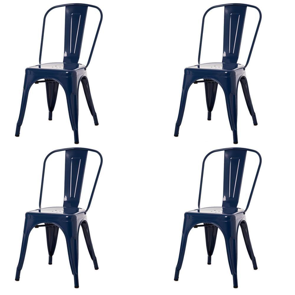 Kit 4 Cadeiras Tolix Iron Titan Anm6671f Anima Office Ferro Pintura Epóxi Azul Marinho - 1