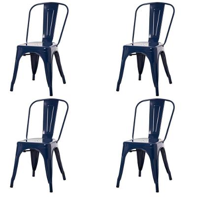 Kit 4 Cadeiras Tolix Iron Titan Anm6671f Anima Office Ferro Pintura Epóxi Azul Marinho