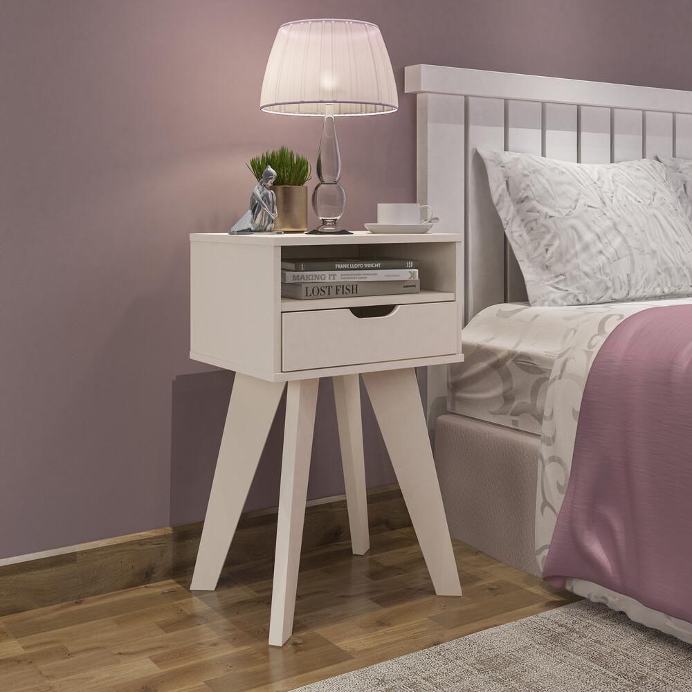 Mesa Lateral Retrô Com Gaveta Multimóveis Cr45135 Off White Off White - 1