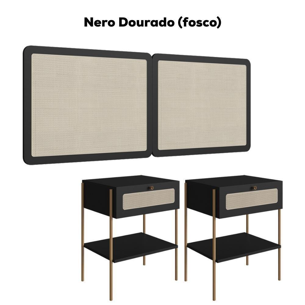 Cabeceira Casal E 2 Mesas Cabeceira Palinha 28977 Nero Dourado Artesano - 4