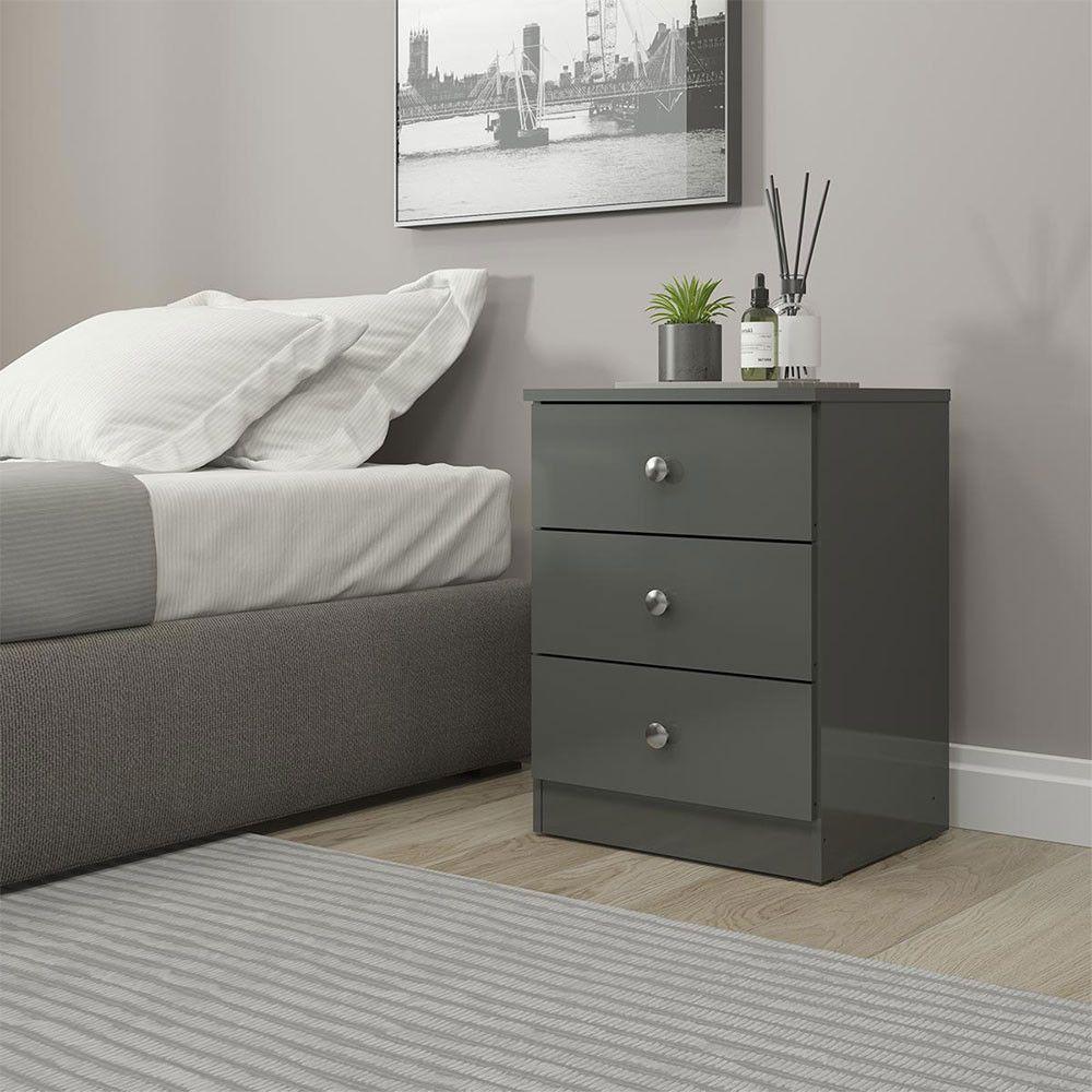Mesa De Cabeceira 3 Gavetas Para Quarto 40x55cm Menu Móveis Cinza - 1