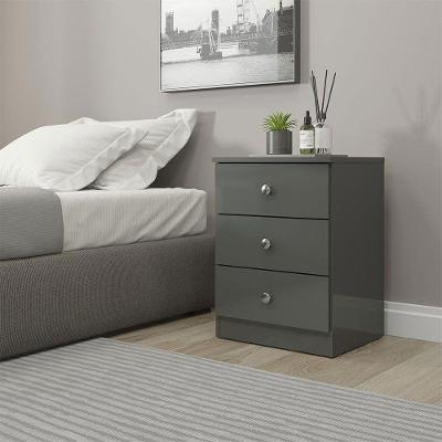 Mesa De Cabeceira 3 Gavetas Para Quarto 40x55cm Menu Móveis Cinza