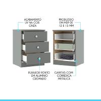 Mesa De Cabeceira 3 Gavetas Para Quarto 40x55cm Menu Móveis Cinza - 4