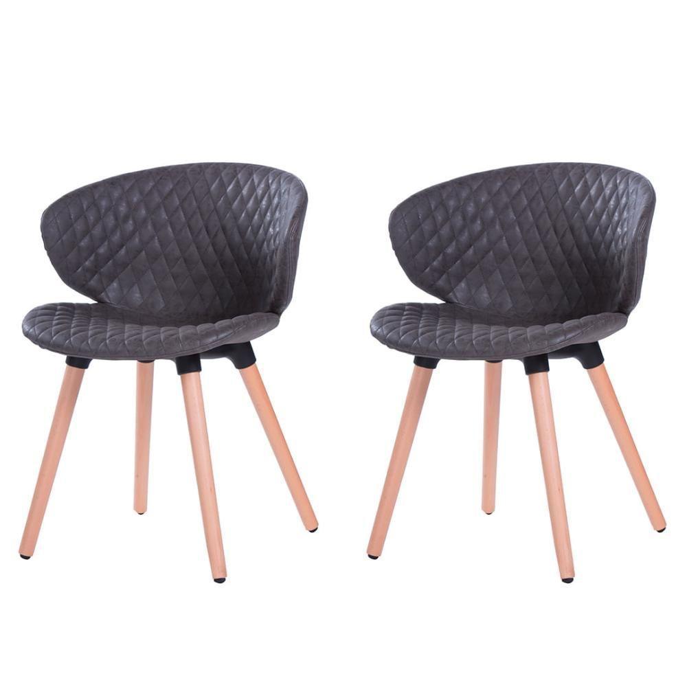 Kit 2 Cadeiras Anm6717f Anima Office Com Costura Matelassê Assento Estofado Pu Chumbo Base Madeira Fixa - 1