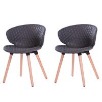 Kit 2 Cadeiras Anm6717f Anima Office Com Costura Matelassê Assento Estofado Pu Chumbo Base Madeira Fixa - 1