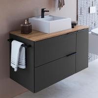 Gabinete Para Banheiro Com Cuba 01 Gav 80cm Mel Grafite Proddy Mel - 1