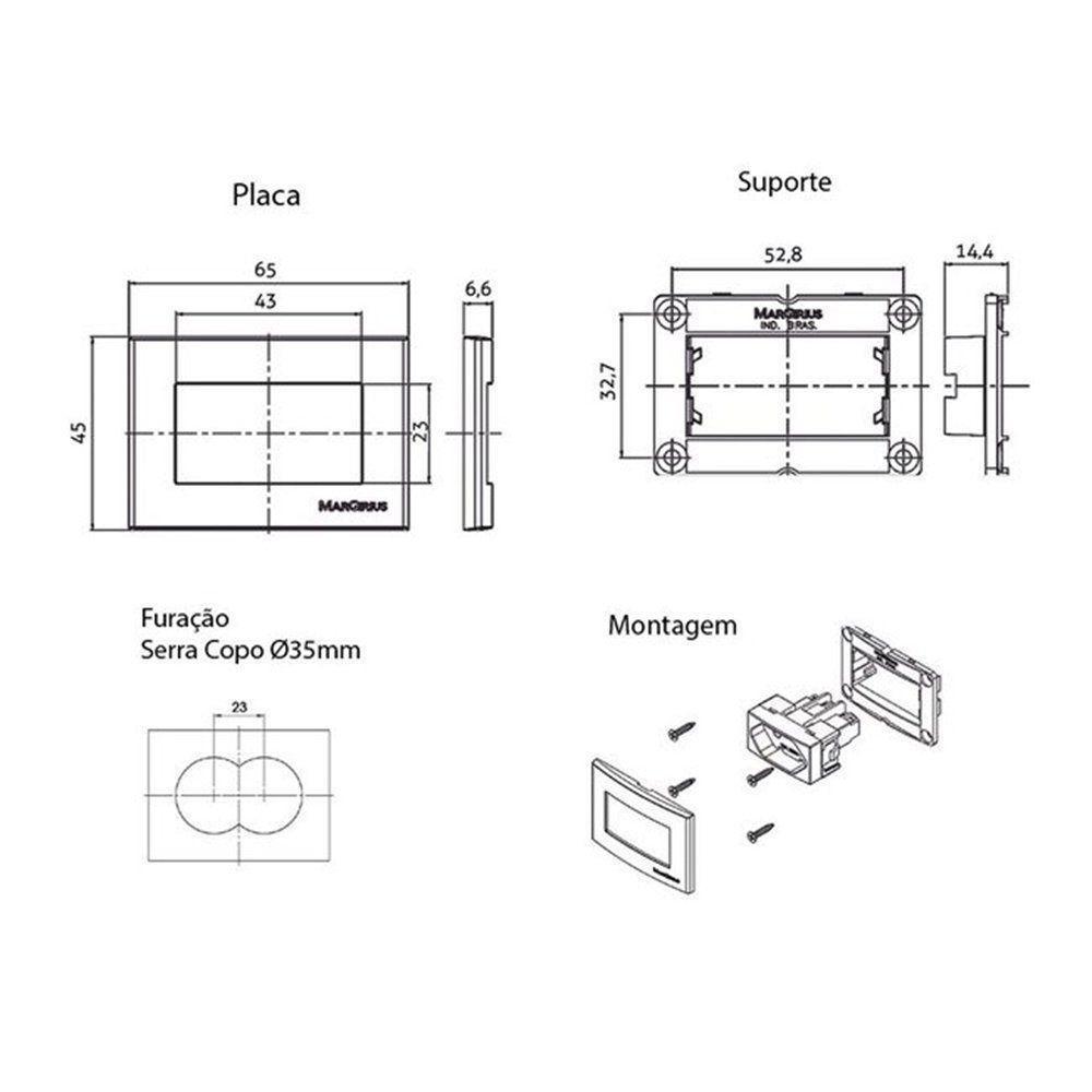 Placa Para Móveis 65x45 Com Interruptor Paralelo Margirius Sleek 10a Preto Ebony - 2