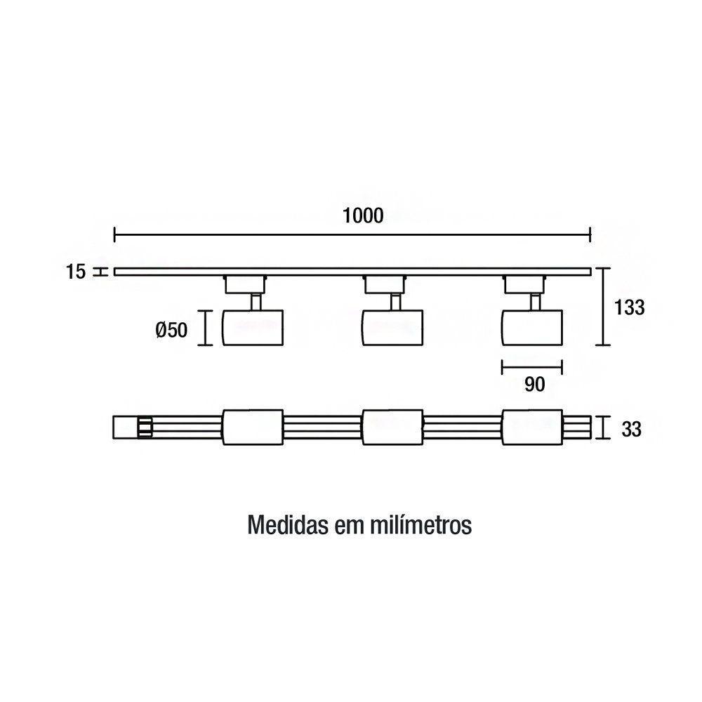 Trilho Eletrificado Com 3 Spots Led Up Blumenau 15w Bivolt Preto - 3000k - Luz Amarela - 4