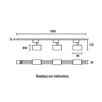 Trilho Eletrificado Com 3 Spots Led Up Blumenau 15w Bivolt Preto - 3000k - Luz Amarela - 4