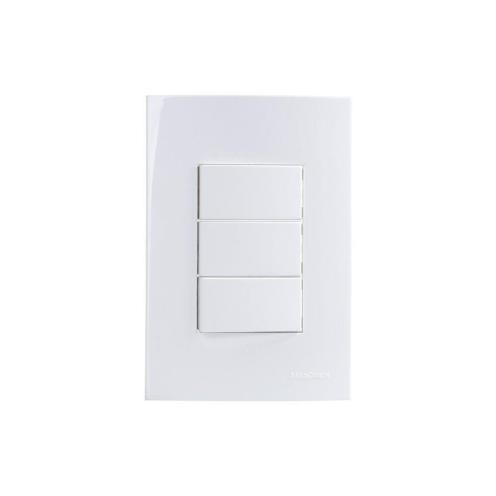 Interruptor Simples Triplo Margirius Sleek 10a Com Placa 4x2 Branco Branco - 1