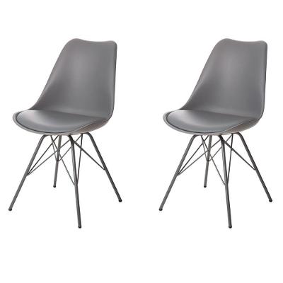 Kit 4 Cadeiras Eames Saarinen Joly Anm6065f Anima Office Polipropileno Assento Estofado Pu Cinza Base Ferro Cinza