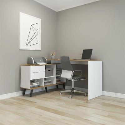 Mesa Escrivaninha Com Estante 145x127cm Branco Menu Móveis Branco