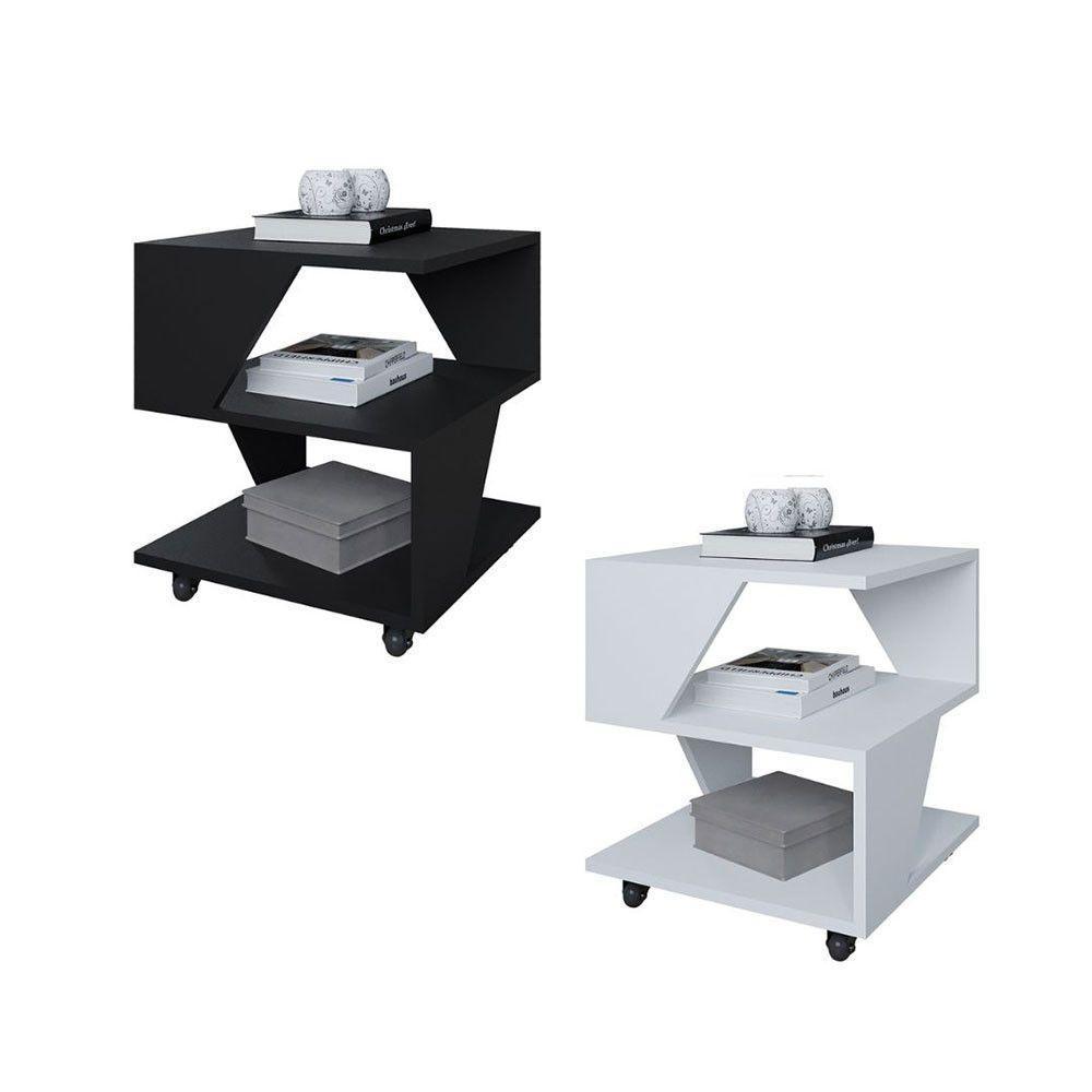 Kit Com 2 Mesa De Cabeceira Spin Para Quarto Casal Poquema Preto-branco - 1