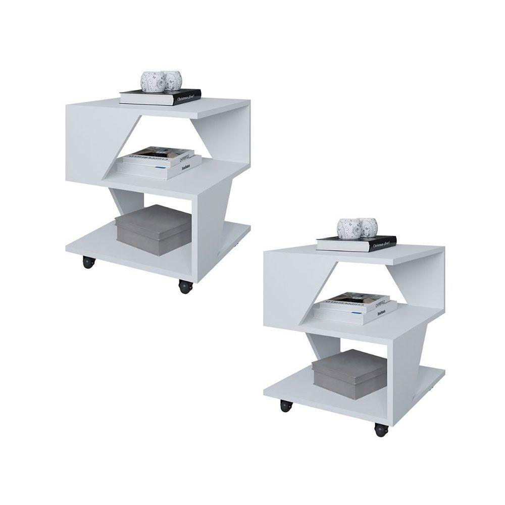 Kit Com 2 Mesa De Cabeceira Spin Para Quarto Casal Poquema Branco - 1