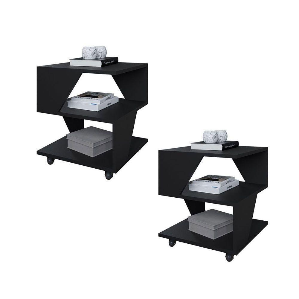 Kit Com 2 Mesa De Cabeceira Spin Para Quarto Casal Poquema Preto - 1