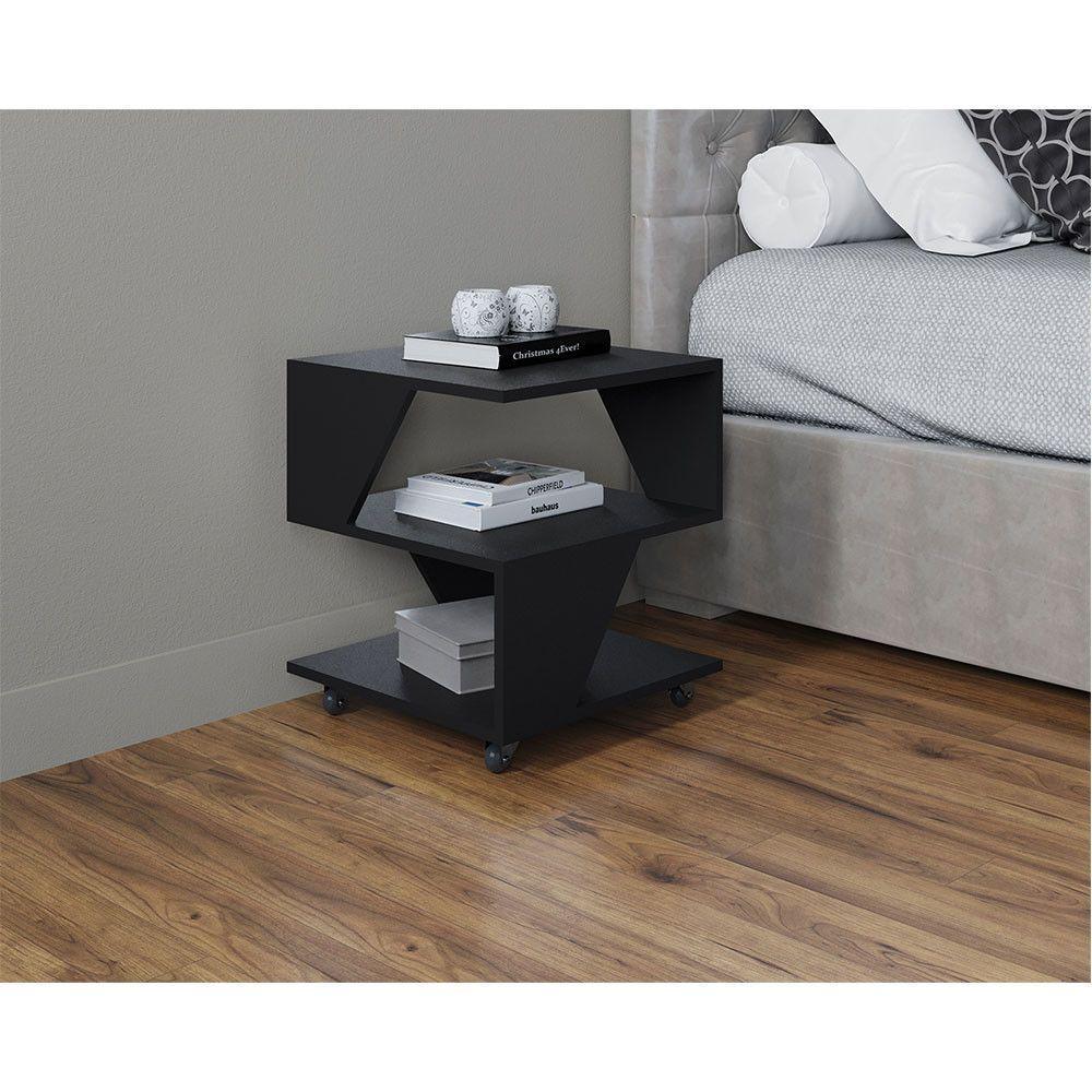 Kit Com 2 Mesa De Cabeceira Spin Para Quarto Casal Poquema Preto - 2