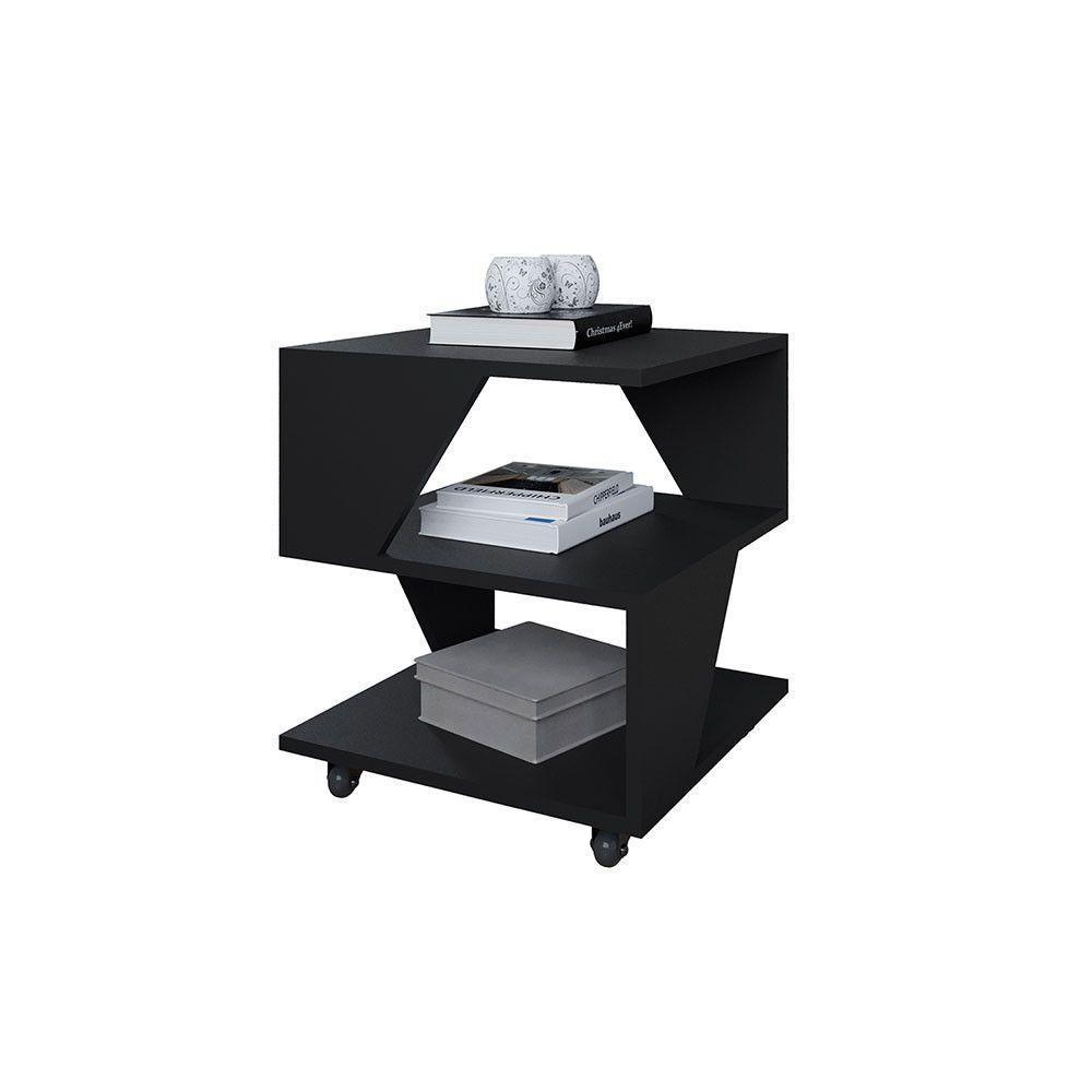 Kit Com 2 Mesa De Cabeceira Spin Para Quarto Casal Poquema Preto - 4