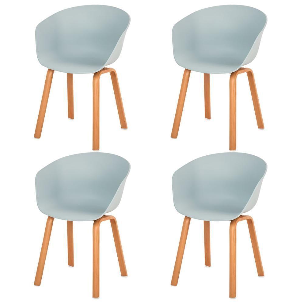 Kit 4 Cadeiras Toledo Anm8095f Anima Office Assento Em Polipropileno Cinza Base Aço Simulando Madeira - 1