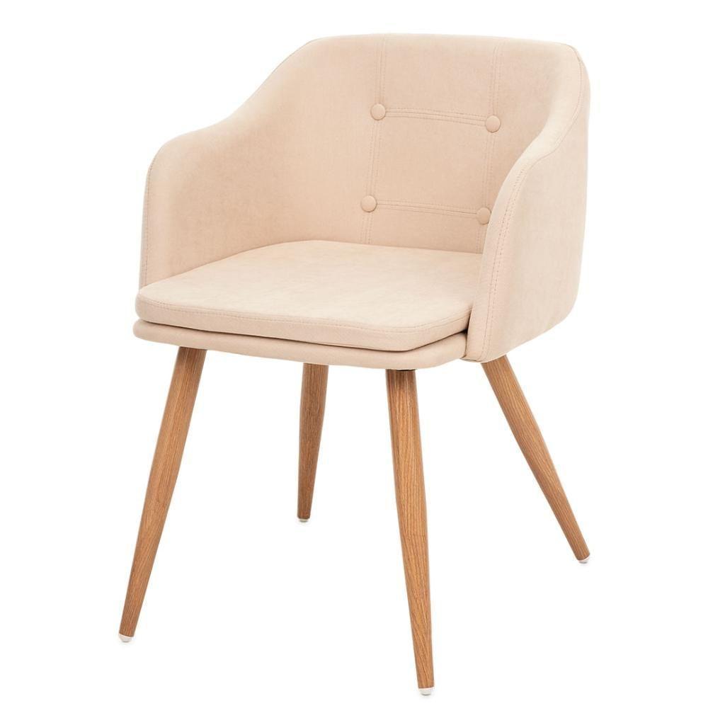 Kit 2 Cadeiras Com Braços Márcia Anm8011f Anima Office Estofada Em Tecido Bege Base Em Aço Simulando Madeira - 2