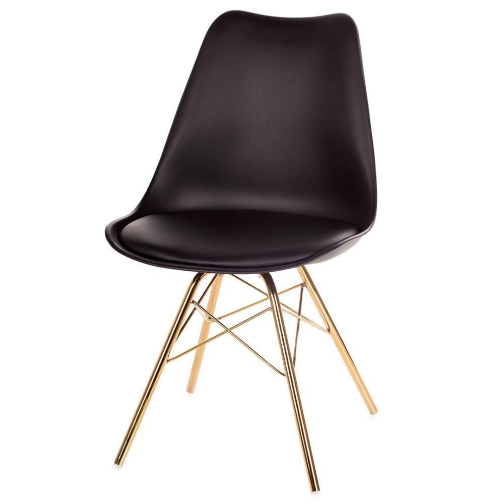 Kit 4 Cadeiras Eames Saarinen Joly Anm6067f Anima Office Polipropileno Assento Estofado Pu Preto Base Ferro Dourada - 2