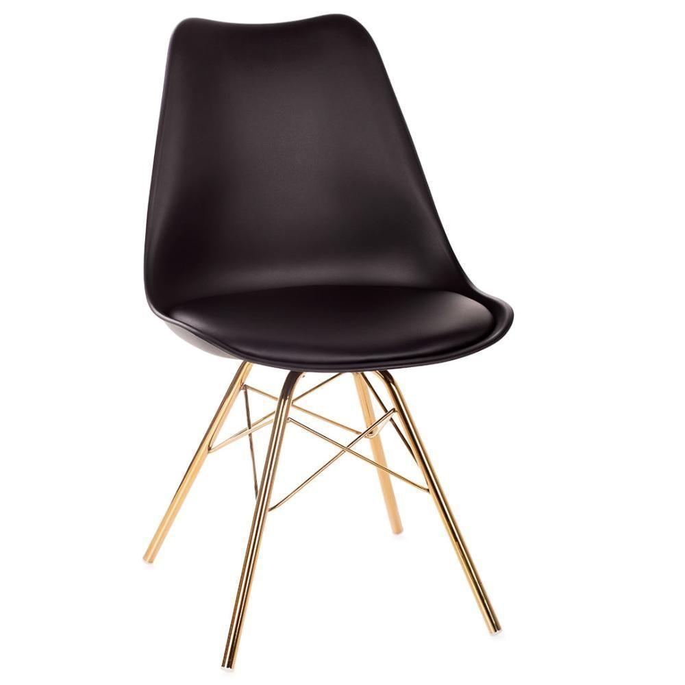 Kit 4 Cadeiras Eames Saarinen Joly Anm6067f Anima Office Polipropileno Assento Estofado Pu Preto Base Ferro Dourada - 3