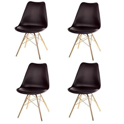 Kit 4 Cadeiras Eames Saarinen Joly Anm6067f Anima Office Polipropileno Assento Estofado Pu Preto Base Ferro Dourada