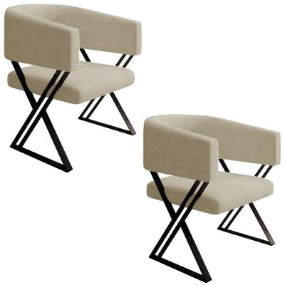 Kit 2 Poltronas Decorativas Mirela Pes Metal Linho Bege Vconcept
