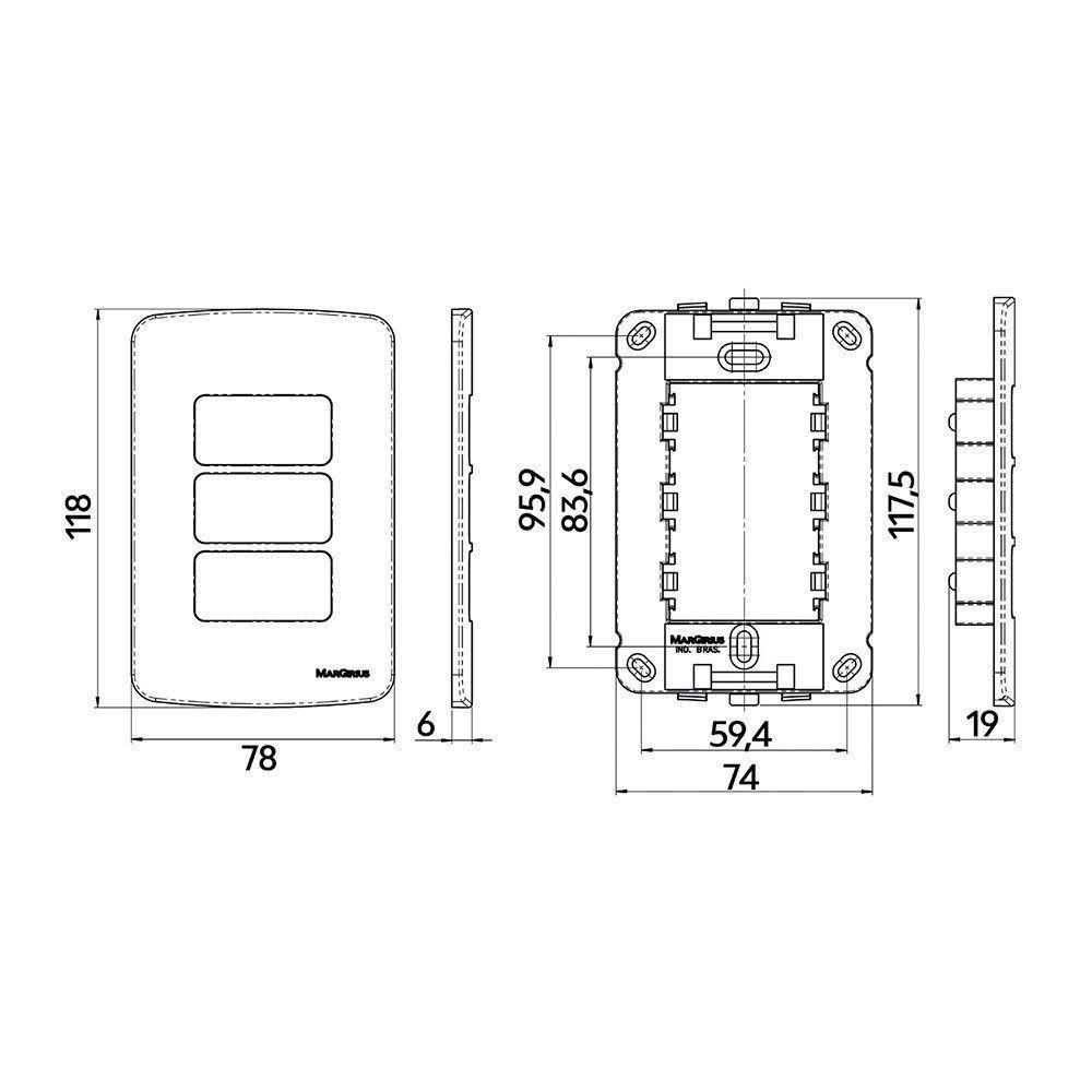 Placa Com Suporte Margirius B3 4x2 Para 3 Módulos Horizontais Branca Branco - 2