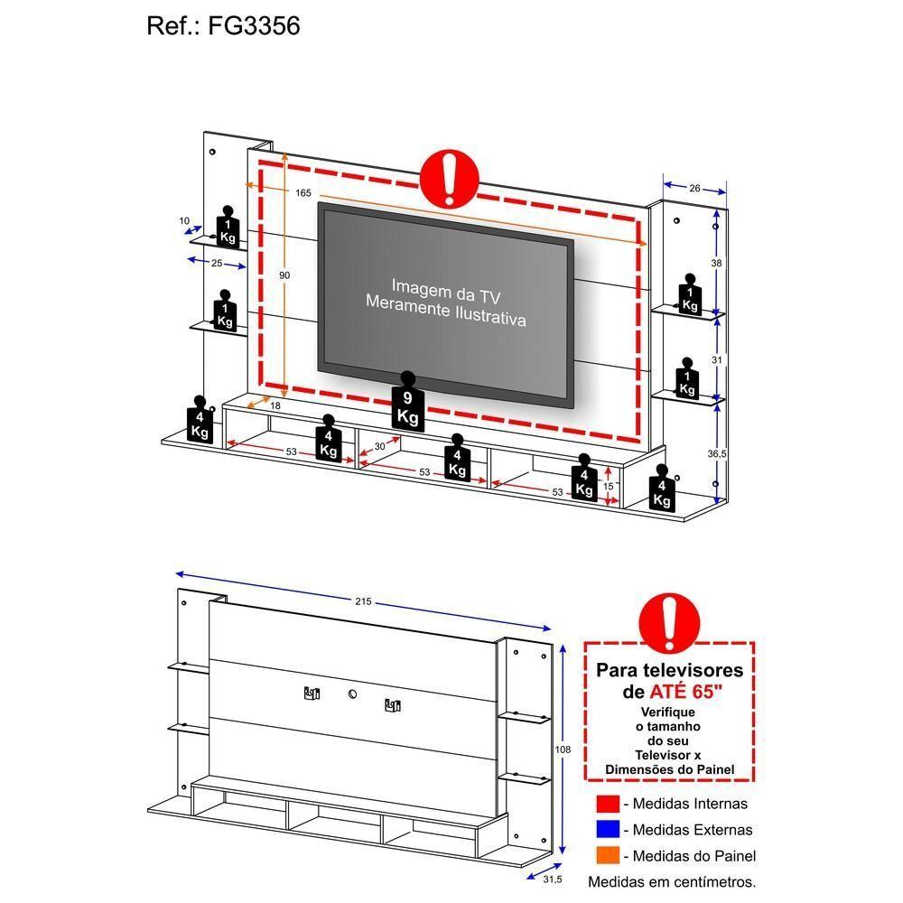 Painel Com Suporte Para Tv Até 65´´ Nairóbi Plus Fg3356 Branco - 6