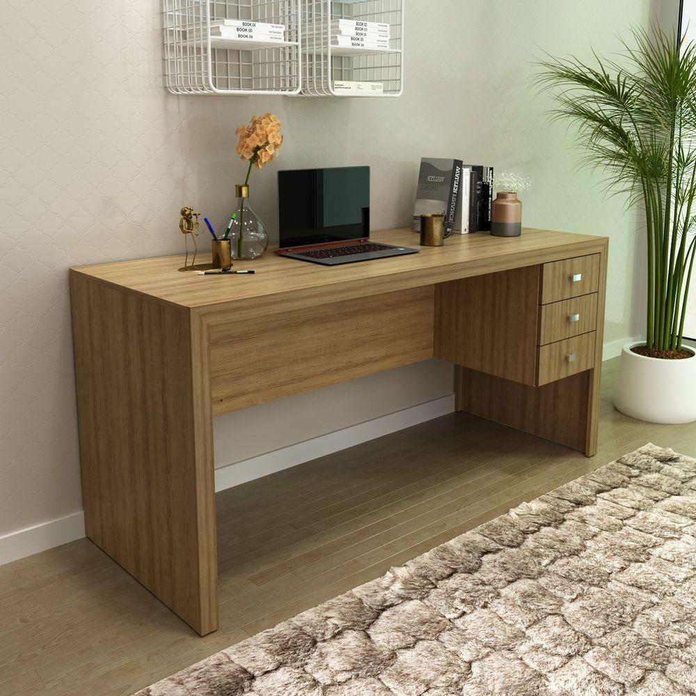 Mesa Para Escritório 155cm Com 3 Gavetas Reversível Amêndoa - 1