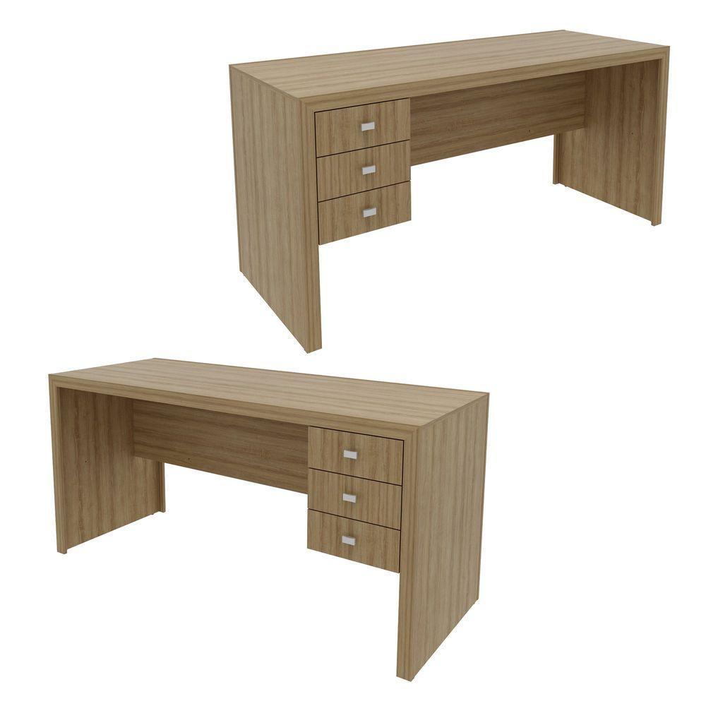 Mesa Para Escritório 155cm Com 3 Gavetas Reversível Amêndoa - 4