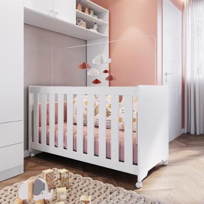 Berço Infantil Simples Com Rodas, Colchão, Regulagem De Altura E Grade Mdf 133cm Branco