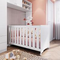 Berço Infantil Simples Com Rodas, Colchão, Regulagem De Altura E Grade Mdf 133cm Branco - 1