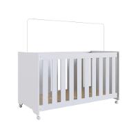 Berço Infantil Simples Com Rodas, Colchão, Regulagem De Altura E Grade Mdf 133cm Branco - 2