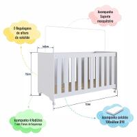 Berço Infantil Simples Com Rodas, Colchão, Regulagem De Altura E Grade Mdf 133cm Branco - 3