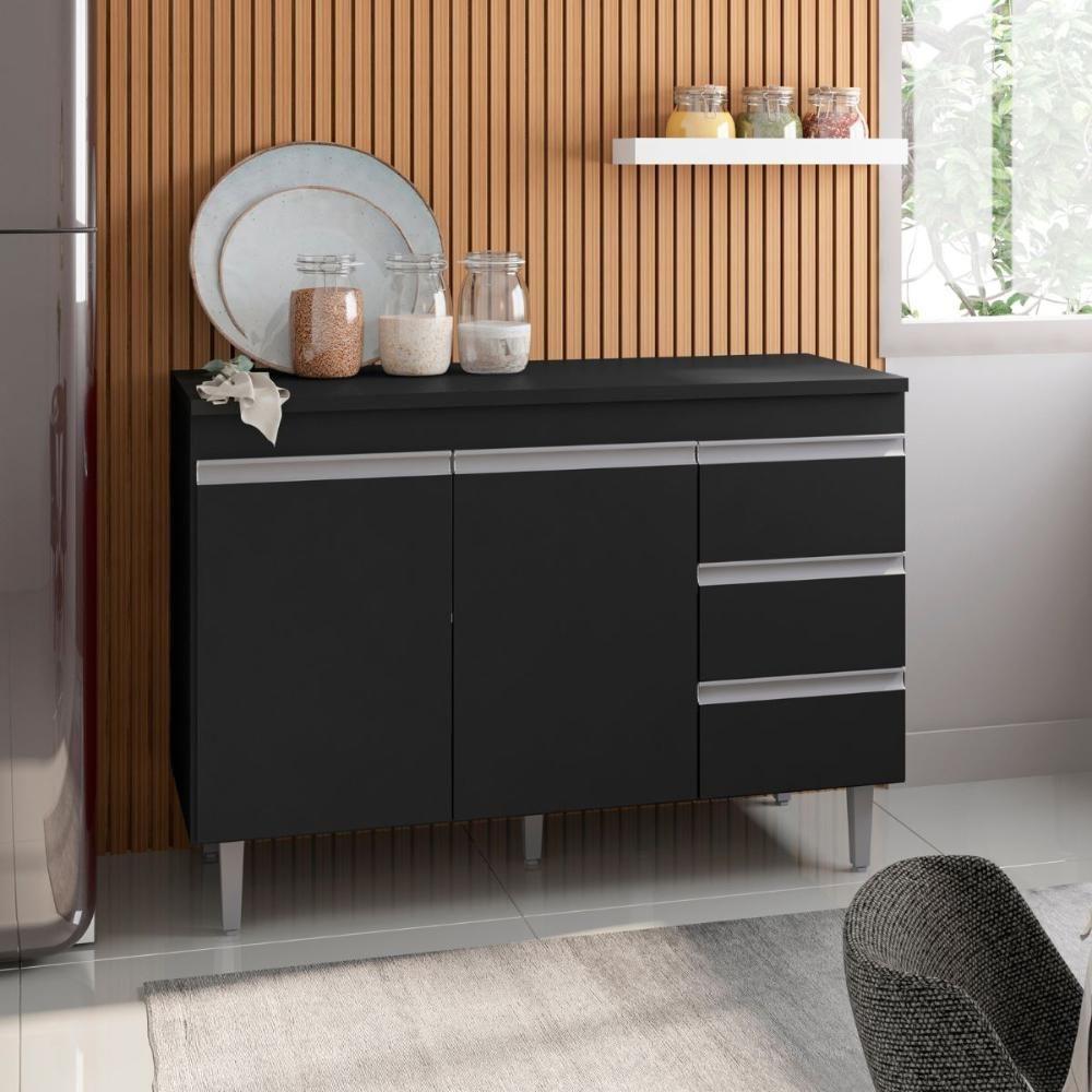 Balcao De Cozinha Virginia 2pt 1,20m Preto Fosco - 1