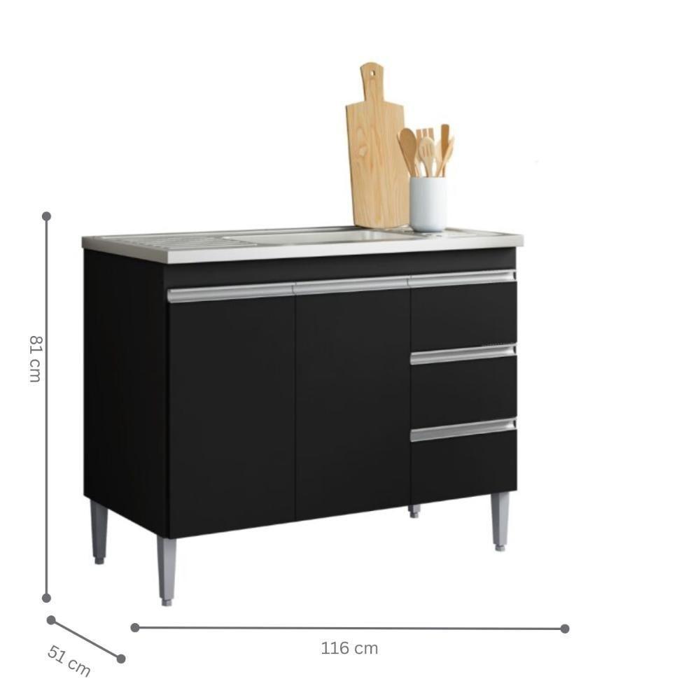 Balcao De Cozinha Virginia 2pt 1,20m Preto Fosco - 2